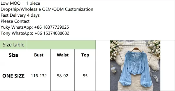 LE4037 Korean Wind Ins Sweet and Gentle Three-Dimensional Flowers Tied up Lantern Sleeve Shirt Female Loose Thin Shirt in Autumn - Image 6