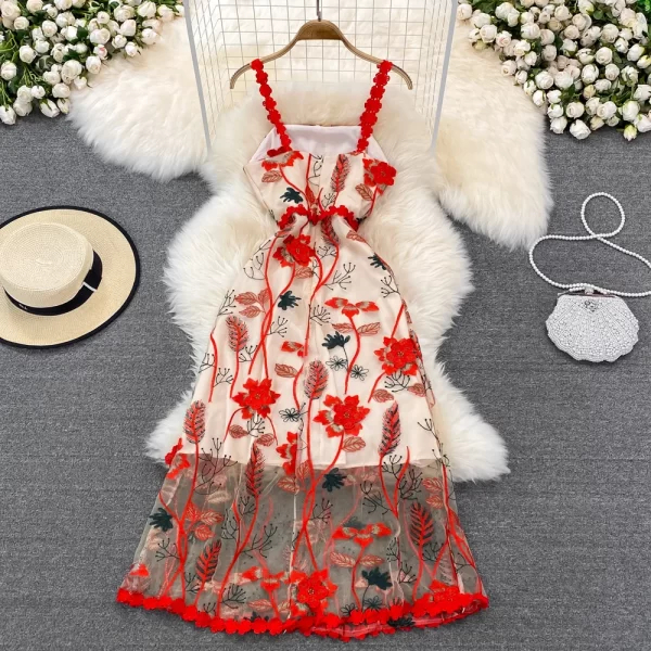 LE2135 Seaside Beach Holiday Flowing Gauze Strapless Dres Backless Haute Embroidered Midi Dress Bohemia Lace Halter Dress Summer - Image 2