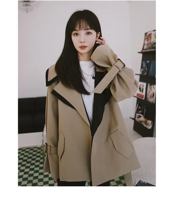 LE4559 Spring and Autumn Waist Windbreaker Women Short Loose Thin Man British Style Patchwork Coat Coat Span - Image 4
