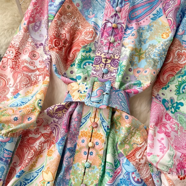 LE1912 European Court Style Dinner Dress Multi-Color Floral Print Puffed Long Sleeve Mini Dress Women'S Office Party Short Dress - Image 3