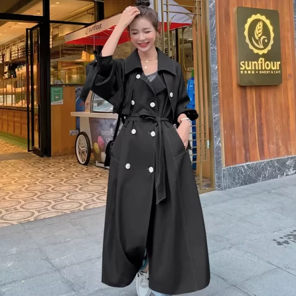LE4568 Pure Color Trench Coat Women Spring and Autumn Fashion High-End Atmosphere Small Bright Line Long Coat